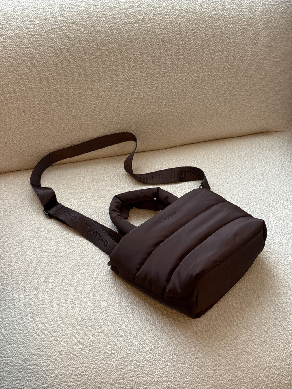 Quilted Puff Crossbody Bag in Dark Brown